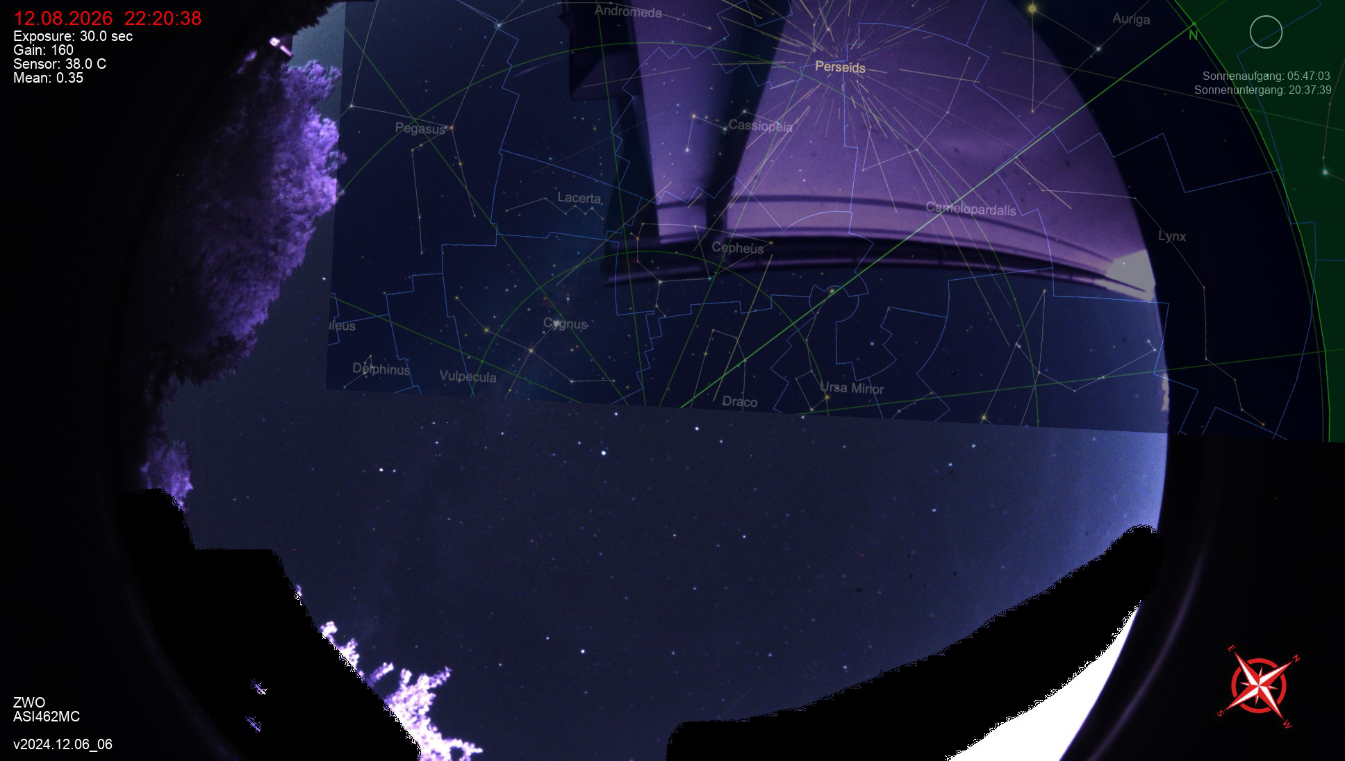 Astro-Quickie: Perseiden in der Allsky Kamera